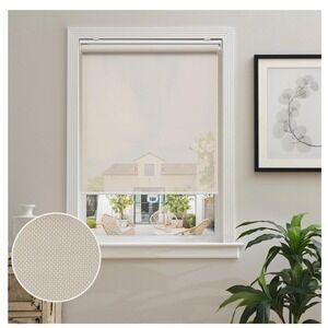 Cordless Roller Shades 42x72 Beige Light Filtering Solar Screen UV Protect